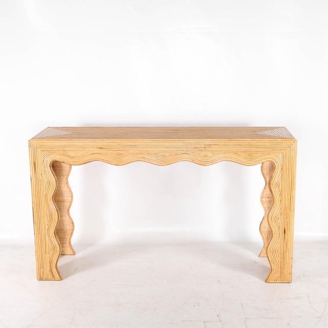 Mid-Century Modern Rattan Wave Console Table For Sale - Image 3 of 16