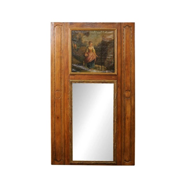 French Antique Trumeau Mirror with Painting For Sale - Image 12 of 12