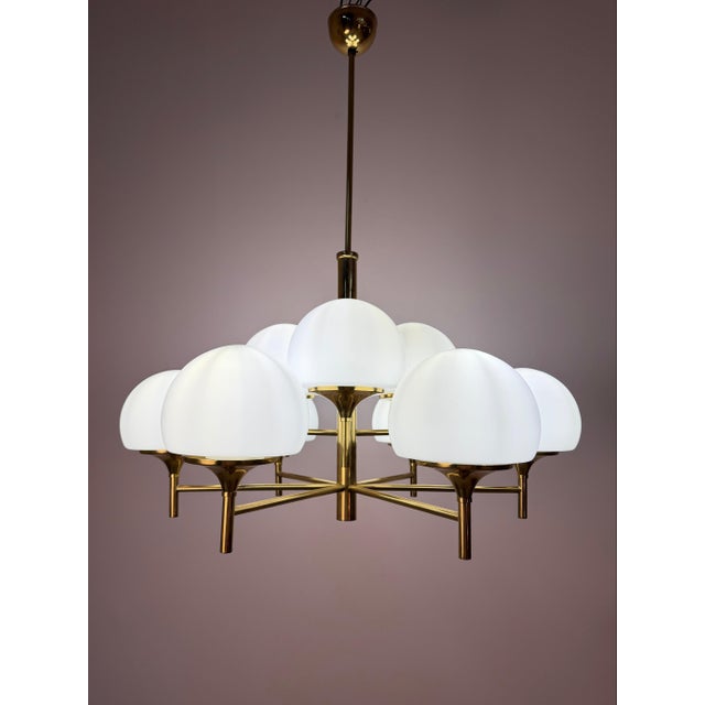 Type 2645 9-Light Chandelier in Brass and Opal Glass from Aloys Fischer Sundern For Sale - Image 11 of 11