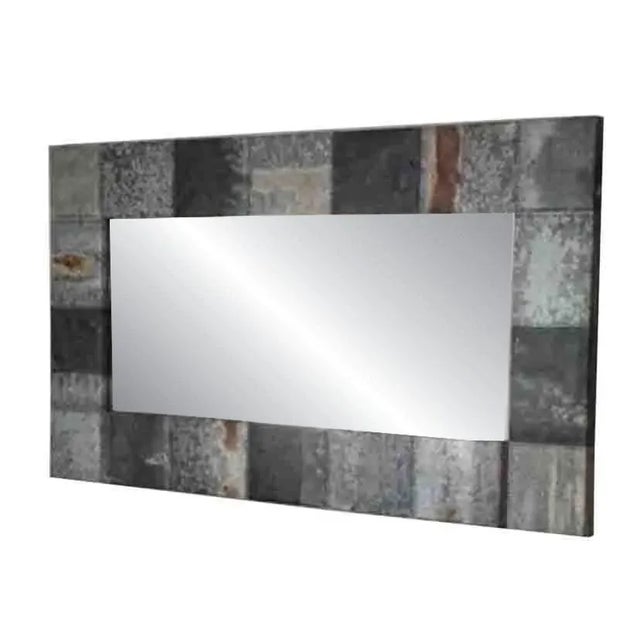 Modern Industrial Metal Patchwork Mirror – Modern Handcrafted Design For Sale - Image 3 of 12