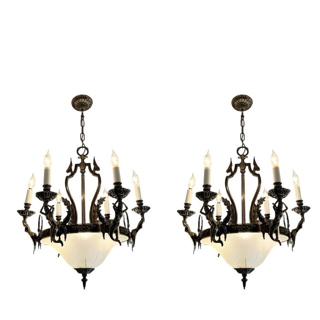 Gold Vintage Neo-Classical Chandeliers, 1950s, Set of 2 For Sale - Image 8 of 8
