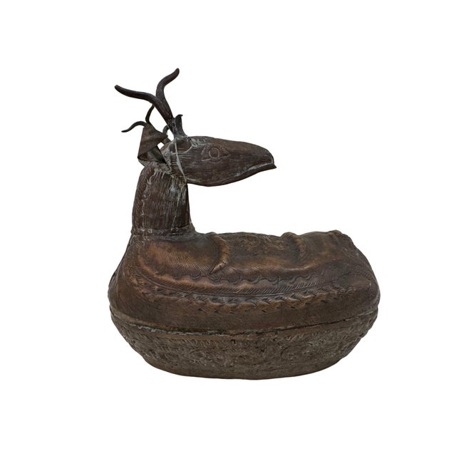 Primitive style hand tooled brass deer box. No maker’s mark. Light patina consistent with age.