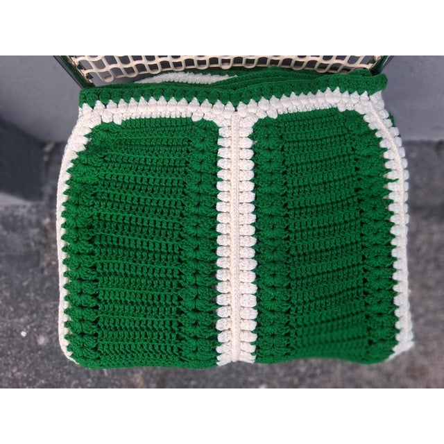1960's Hand Knit Green/ White Blanket- Very Clean For Sale - Image 4 of 12