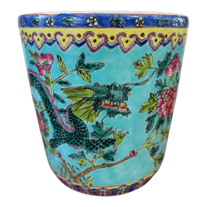 Vintage Circa 1920 Chinoiserie Famille Rose Style Porcelain Cachepot/Planter 8"h