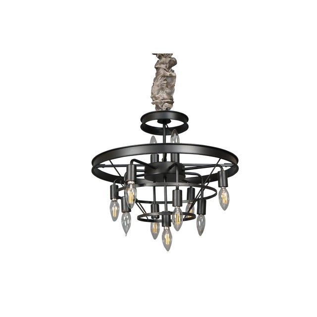 Charming modern chandelier with round tiered design featuring 9 downlights and two uplights along the top. Maker unknown....