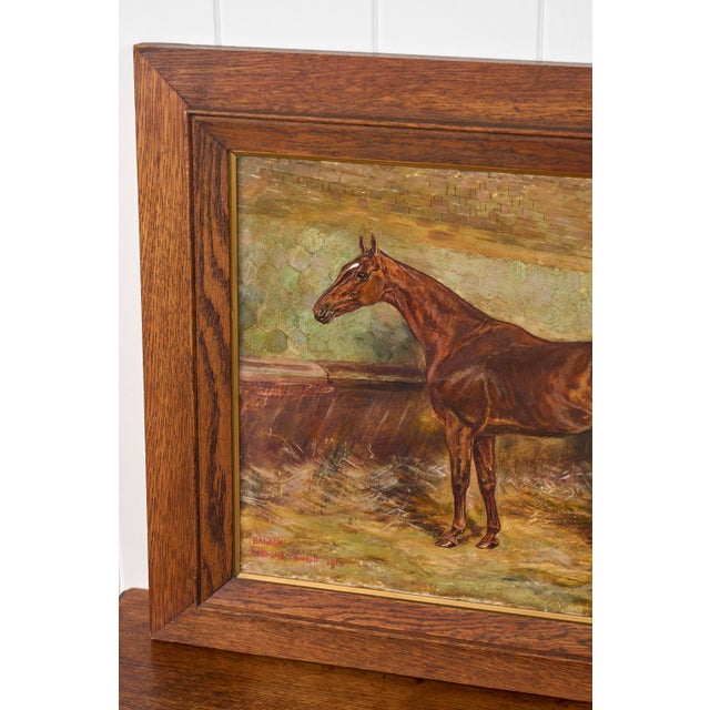 William Wasdell Trickett (1866–1939) “Balaam” 1913 Fine British Sporting Art Oil Painting – Equestrian Portrait of a Chestnut Horse in a Stable For Sale In Charleston - Image 6 of 9