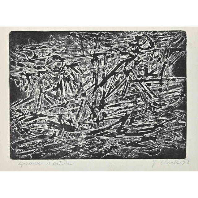 Jean Clerté, Abstract Composition, Original Etching, 1980s For Sale