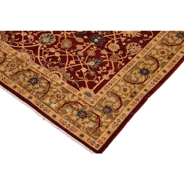 1990s Chic Ziegler Wine Red Olive Green Hand-Knotted Wool Rug - 9'0'' X 12'0'' For Sale - Image 5 of 8