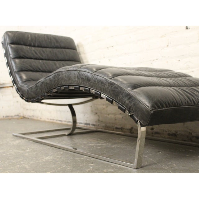 Mid-Century Modern Black Leather Oviedo Chaise Lounge Chair by Restoration Hardware For Sale - Image 3 of 11