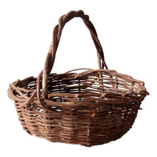 Vintage Wicker Handle Basket For Sale