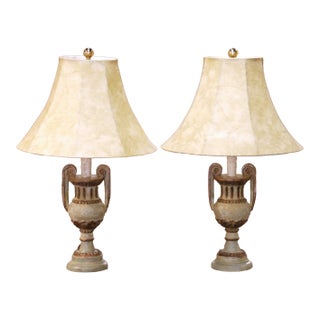 Pair of Mid-Century Italian Neoclassical Painted Urn Form Table Lamps For Sale