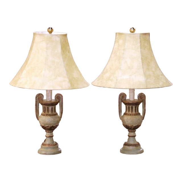 Pair of Mid-Century Italian Neoclassical Painted Urn Form Table Lamps For Sale