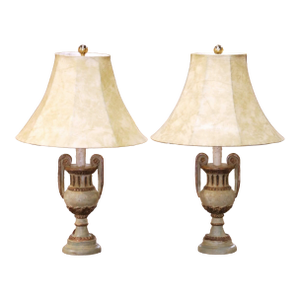 Pair of Mid-Century Italian Neoclassical Painted Urn Form Table Lamps
