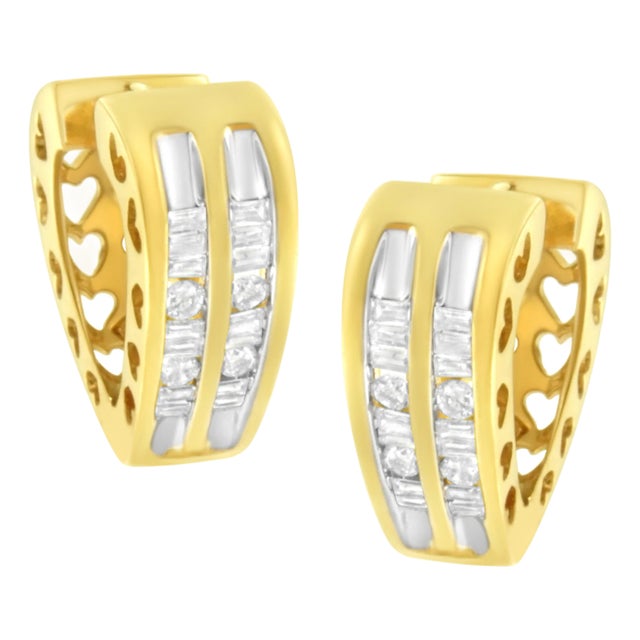 10K Yellow Gold 1/2 cttw Diamond Huggy Heart Hoop Earrings (I-J Clarity, I2-I3 Color) For Sale