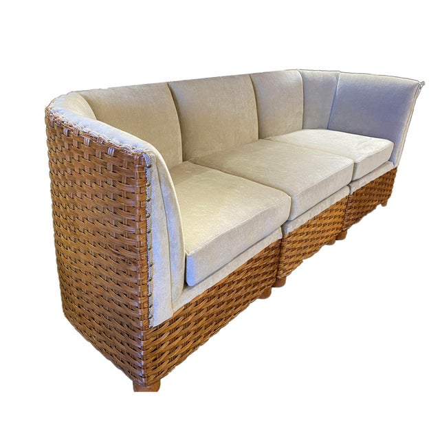 This beautifully restored Paul Frankl style rattan blends style and vintage charm with modern comfort. The original pair...
