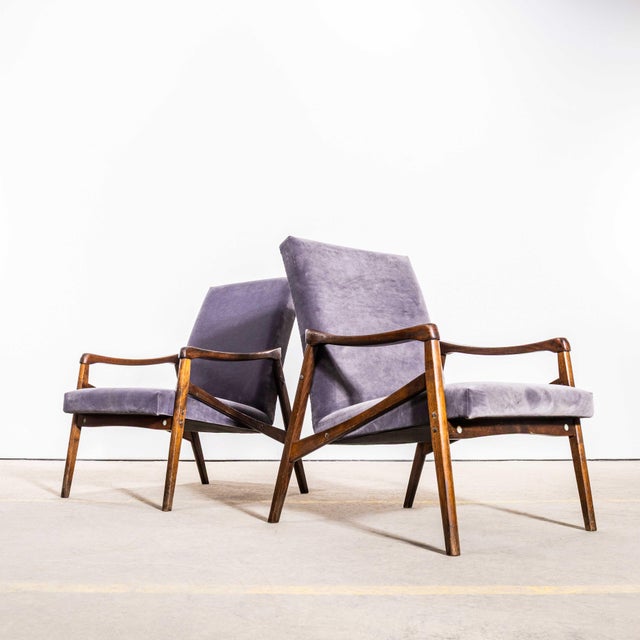 1950’s Jaroslav Smidek Original Re-Upholstered Armchairs In Grey Cotton Velvet. Sourced direct in the Czech republic this...