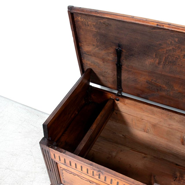 18th Century French Louis XVI Period Carved Walnut Coffer With Marquetry For Sale - Image 13 of 18