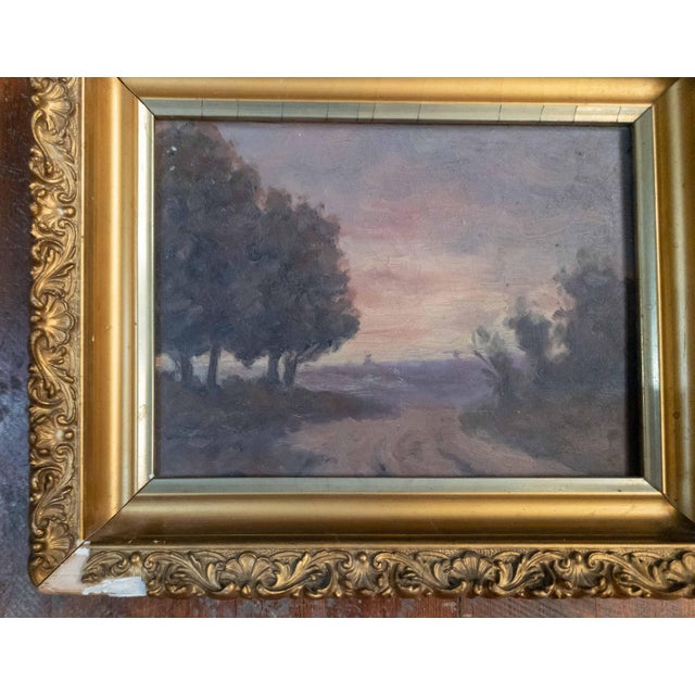 Paper 20th Century American Tonalist Sunset Landscape Painting in Gold Frame For Sale - Image 7 of 13