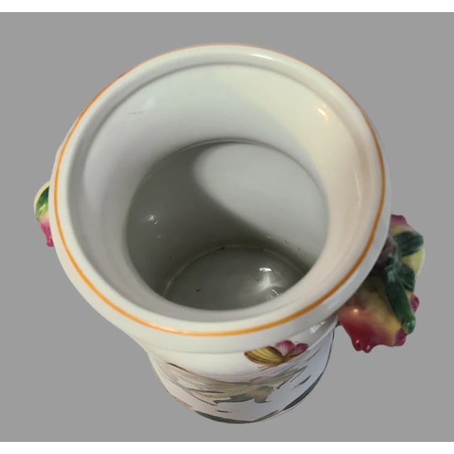Vintage Asian Hand Painted Porcelain Butterflys Pomegranate Handles Vase For Sale - Image 6 of 10