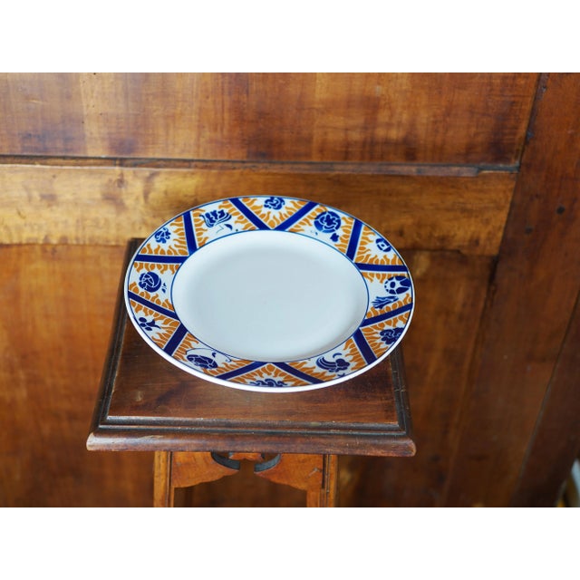 1950s 1950s French Orchies Moulin Des Loups Orange and Blue Cake Stand, Flower, Cloud and Fire Pattern For Sale - Image 5 of 11