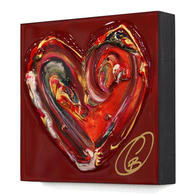 Abstract Le Feu Interieur X - Colorful Impasto Textured Heart Artwork on Wood Panel by Cynthia Coulombe-Bégin For Sale - Image 3 of 9