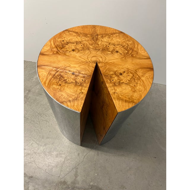 Mid-Century Modern Burlwood and Chrome Pedestal Dining Table by Leon Rosen for Pace For Sale - Image 3 of 8