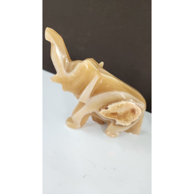 Gemstone Pair of Vintage Hand-Carved Honey Onyx Elephant Figurines For Sale - Image 7 of 16