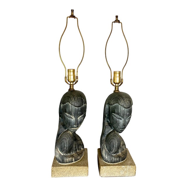 Figural Plasto Lamp Company Cast Plaster Lamps - a Pair For Sale
