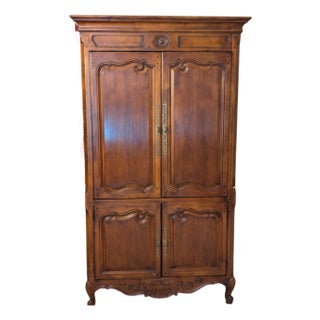 1980s Henredon French Provincial Carved Wood Illuminated Armoire Brand For Sale