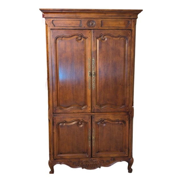 1980s Henredon French Provincial Carved Wood Illuminated Armoire Brand For Sale