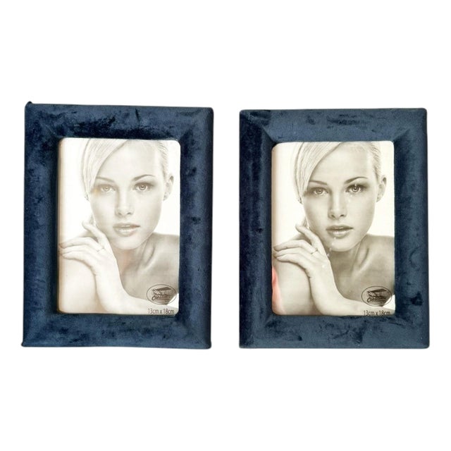 Blue Velvet and Glass Frames, France, 1990, Set of 2 For Sale