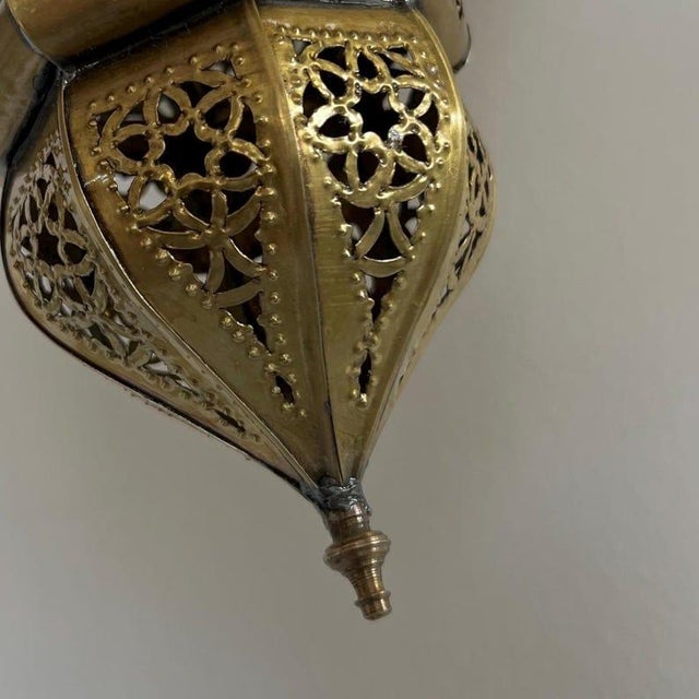 Art Deco Handcrafted Moroccan Brass Lantern – Pierced Candle Light, Marrakech Artisan Decor, Boho Exotic Lighting For Sale - Image 3 of 10