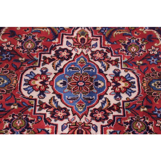 Shabby Chic Persian Tabriz Blue/Red Wool Rug - 9'6'' X 13'7'' For Sale - Image 4 of 10