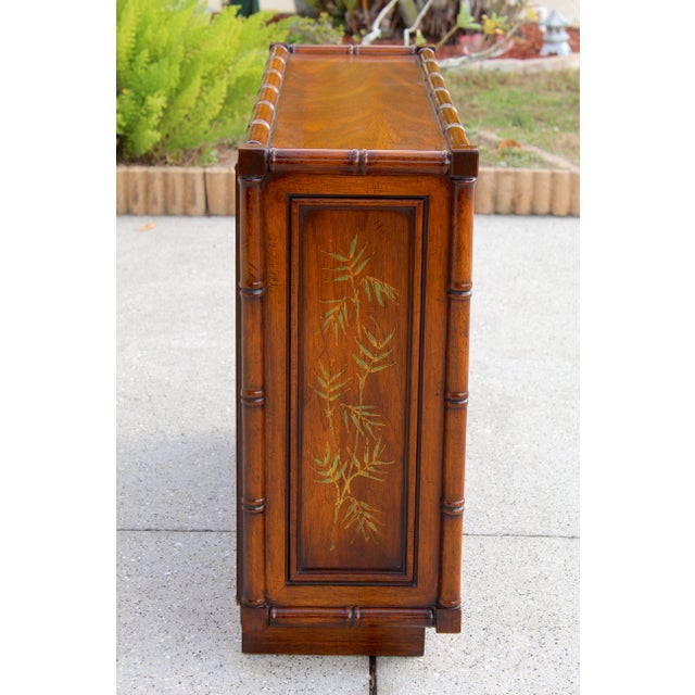 Vintage Brandt Embassy Collection Hollywood Regency Faux Bamboo Credenza Cabinet With Hand-Painted Bamboo Motif – Asian Chinoiserie Sideboard Console For Sale - Image 9 of 18