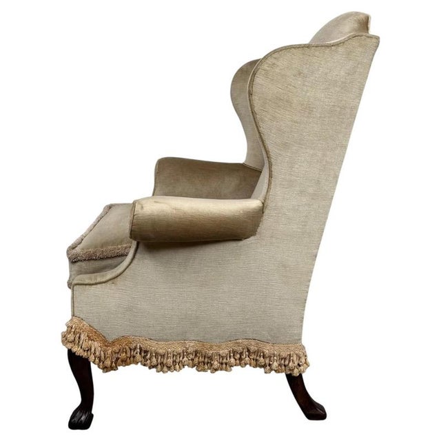 Gold Antique Early 20th Century English Mahogany Wingback Armchair For Sale - Image 8 of 13