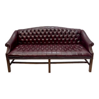 Vintage Chippendale Style Faux Leather Chesterfield Tufted Sofa For Sale