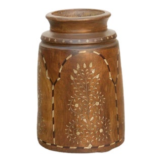 Tall Antique Inlay Medallion Pot For Sale