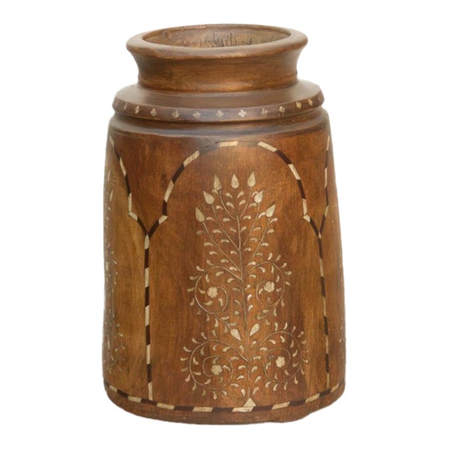 Tall Antique Inlay Medallion Pot For Sale