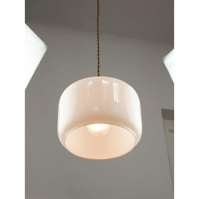 Mid-Century Modern Italian Opaline Glass and Brass Pendant Lamp, 1960s For Sale - Image 5 of 12