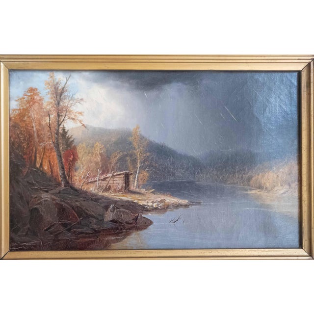 We are selling this great American Hudson River School painting. This painting features a traditional view of a lean to on...