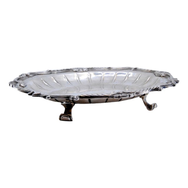Silver Tray with Raised Bottom, Engravings and Surrounding Frieze with Scrolls For Sale