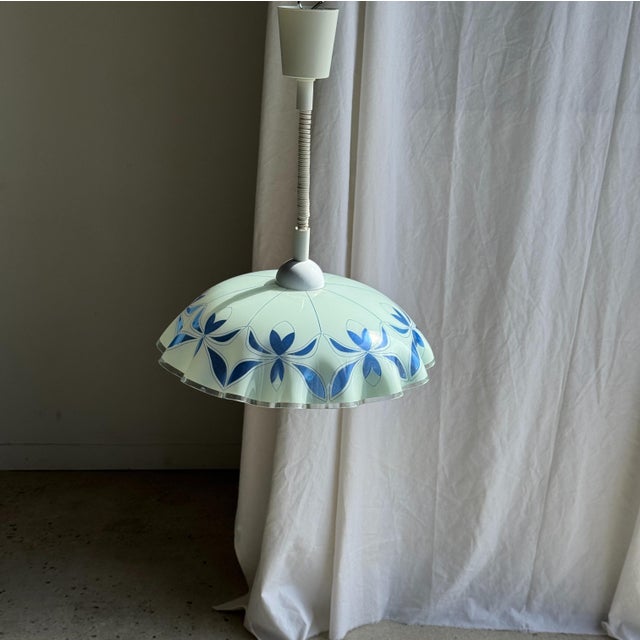 Vintage Pendant Light in White and Blue Glass with Wavy Edge, 1980s For Sale - Image 13 of 18