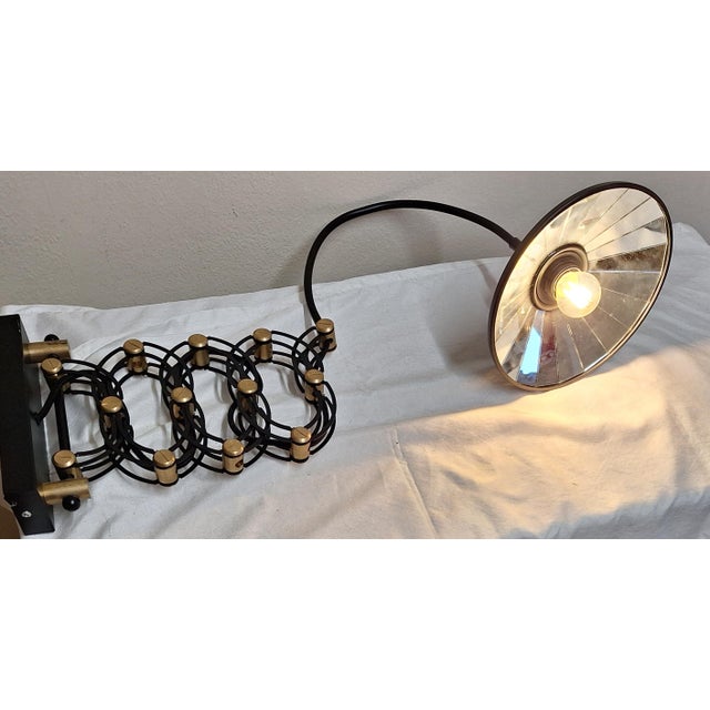 Adjustable Vintage Wall Lamp in Black Painted Metal with Brass Joints and Mirrored Shade For Sale - Image 12 of 12