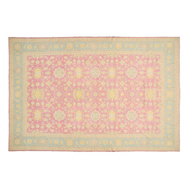 Art Nouveau 12x18 Fine Hand-Knotted Afghan Sultanabad Ziegler Rug in Hot Pink & Blue For Sale - Image 3 of 10