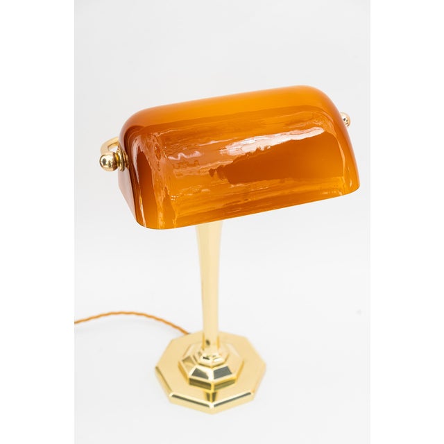 Metal Banker Table Lamp with Glass Shade, Vienna, 1920s For Sale - Image 7 of 18