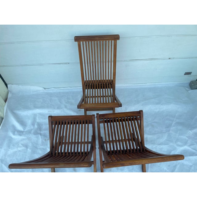 Teak Folding Chairs from Garden Pleasure, 1970s, Set of 3 For Sale - Image 6 of 18