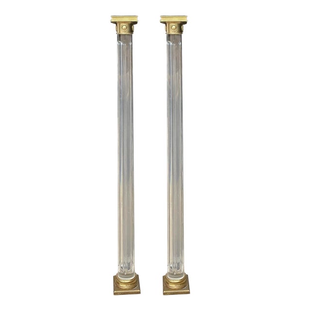 Mid-Century Modern Italian Neo-Classical Style Lucite & Brass Pedestals Columns or Floor Lamps - Pair For Sale - Image 9 of 9