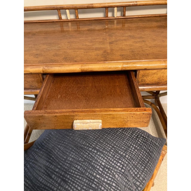 Wood 1950s Tommi Parzinger Rattan Desk for Reed and Willow - Set of 2 For Sale - Image 7 of 16