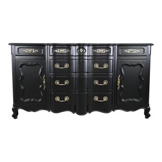 John Widdicomb French Provincial Black Lacquered Sideboard Credenza, Newly Refinished For Sale