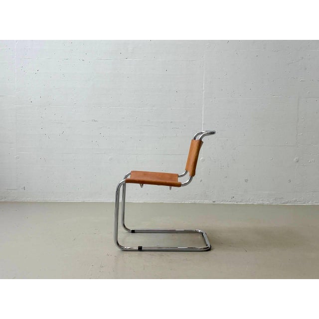 Cantilever Chair with Cognac Leather Covering For Sale - Image 17 of 18